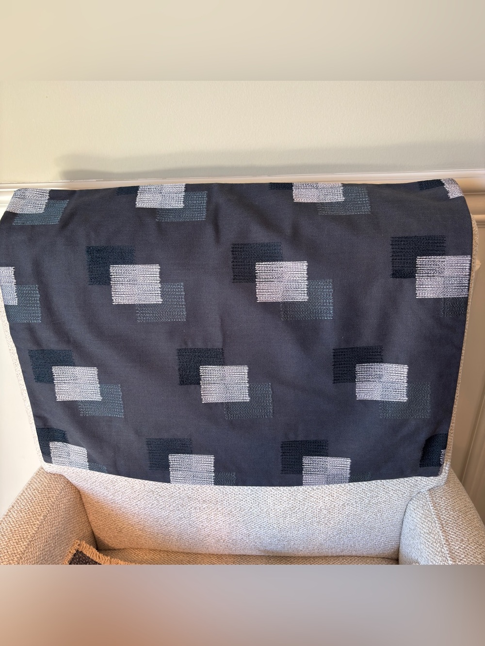 Modern Geo Blue Gray Textured Emb Pillow Cover Abstract Square Design 15X21